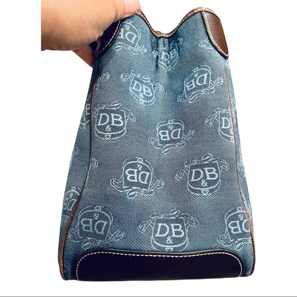 Dooney & Bourke Bag Large Logo Denim Blue Brown Canvas Leather Tote - Picture 3 of 11